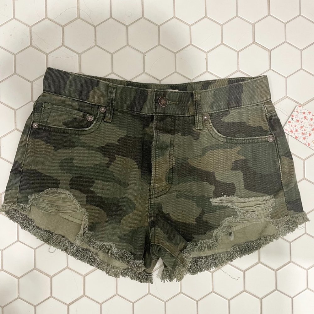 Freep People Camo Jean Shorts